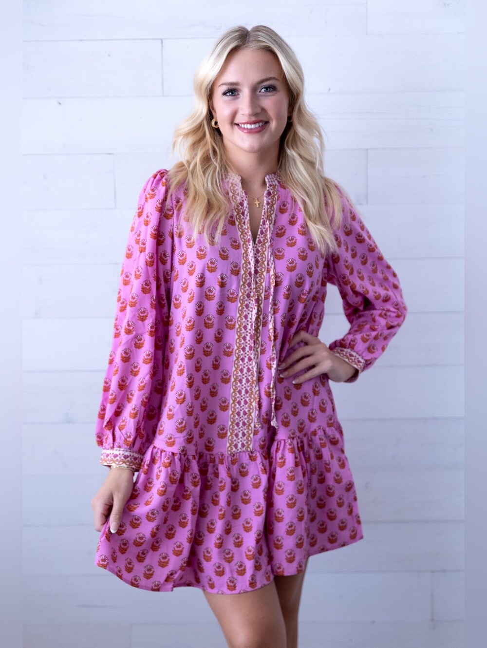 Mary Square Natasha Dress Floral Foulard Pink Size Small NWOT